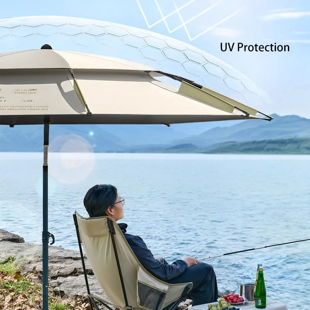 Fishing Umbrella Double-Layer Patio Umbrella, 16 Rib Tilt Beach Umbrella With Carry Bag, 7.2ft 7.8ft 8.5ft Windproof Outdoor Parasols Garden Parasol