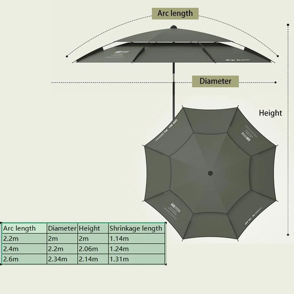 Fishing Umbrella Double-Layer Patio Umbrella, 16 Rib Tilt Beach Umbrella With Carry Bag, 7.2ft 7.8ft 8.5ft Windproof Outdoor Parasols Garden Parasol