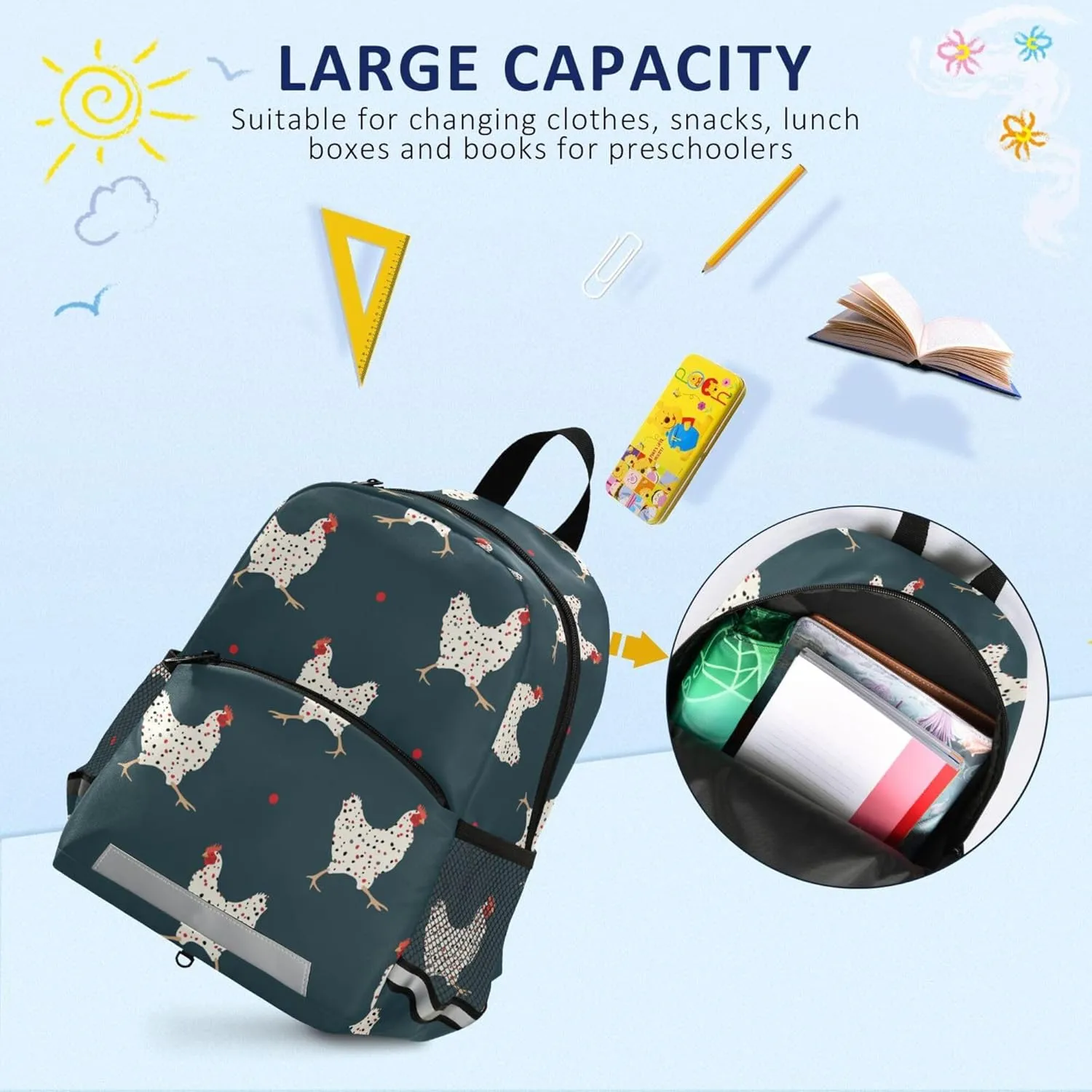 Fisyme Chicken Backpack Schoolbag Kids Daypack Toddler Travel School Bag Small Backpacks for Kindergarten Preschool Nursery Boys Girl