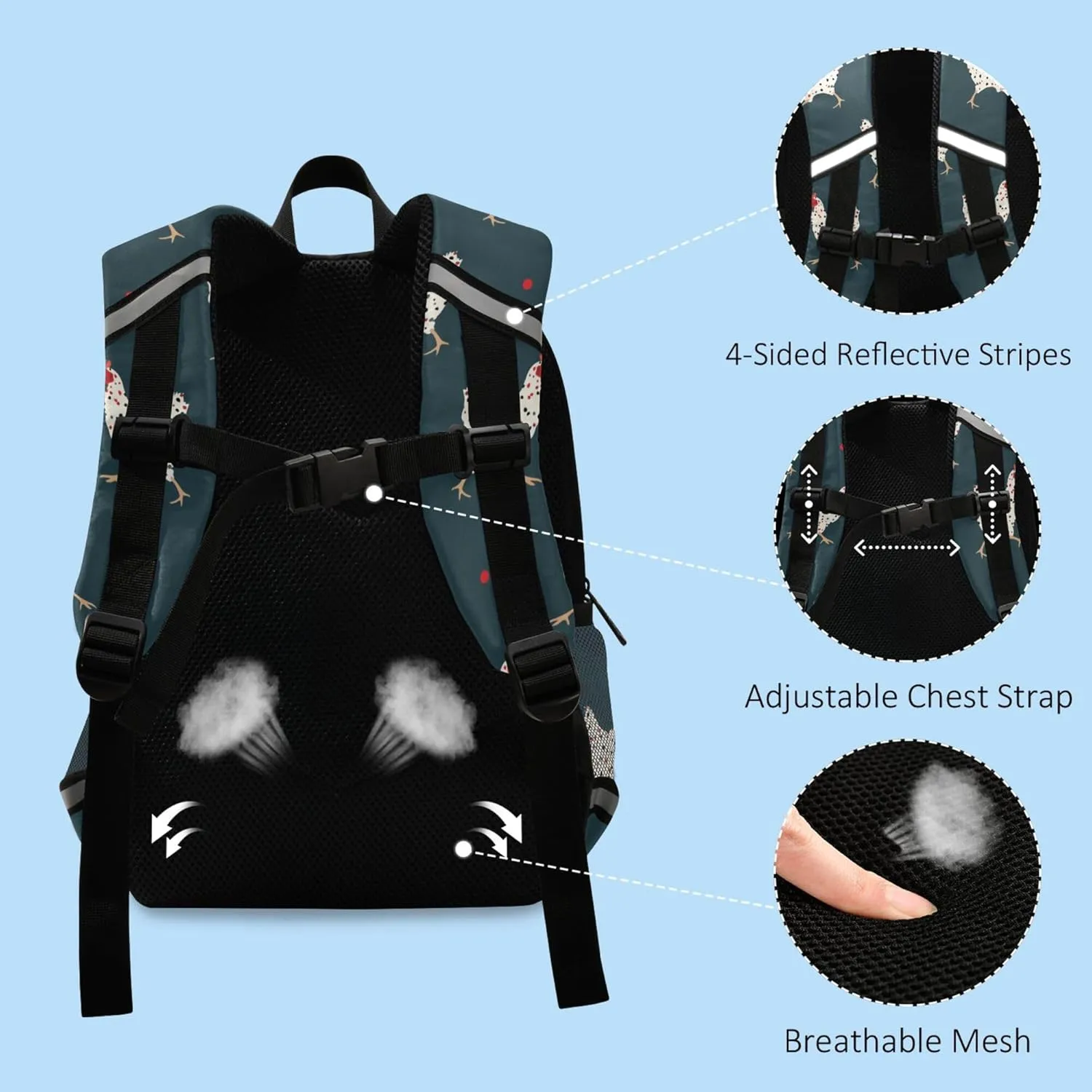 Fisyme Chicken Backpack Schoolbag Kids Daypack Toddler Travel School Bag Small Backpacks for Kindergarten Preschool Nursery Boys Girl
