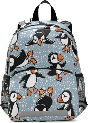 Fisyme Winter Bird Puffin Backpack Schoolbag Kids Daypack Toddler Travel School Bag Small Backpacks for Kindergarten Preschool Boys Girl