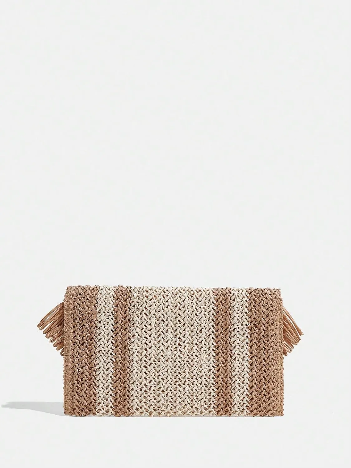 Floerns Women's Woven Straw Envelope Fringe Trim Rattan Beach Clutch Handbag
