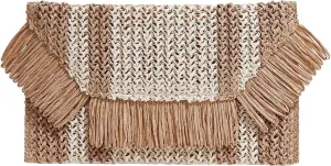 Floerns Women's Woven Straw Envelope Fringe Trim Rattan Beach Clutch Handbag