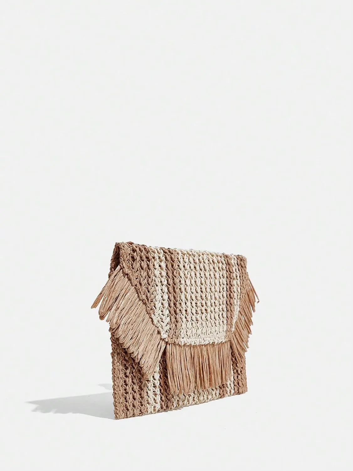 Floerns Women's Woven Straw Envelope Fringe Trim Rattan Beach Clutch Handbag