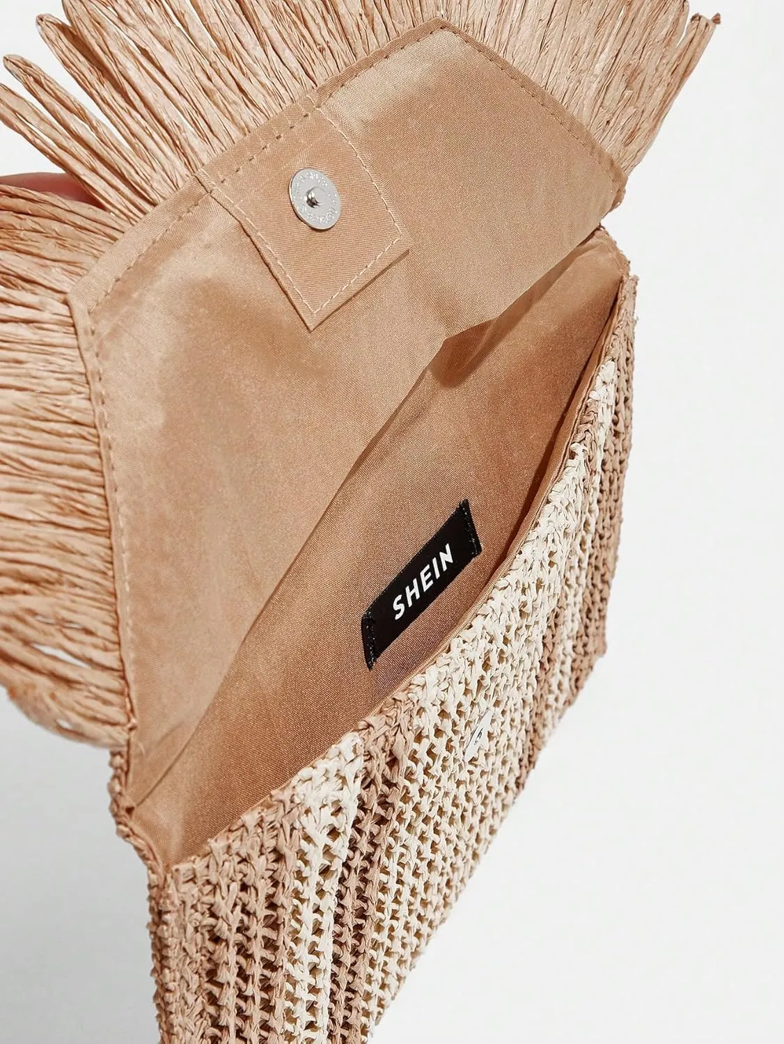 Floerns Women's Woven Straw Envelope Fringe Trim Rattan Beach Clutch Handbag
