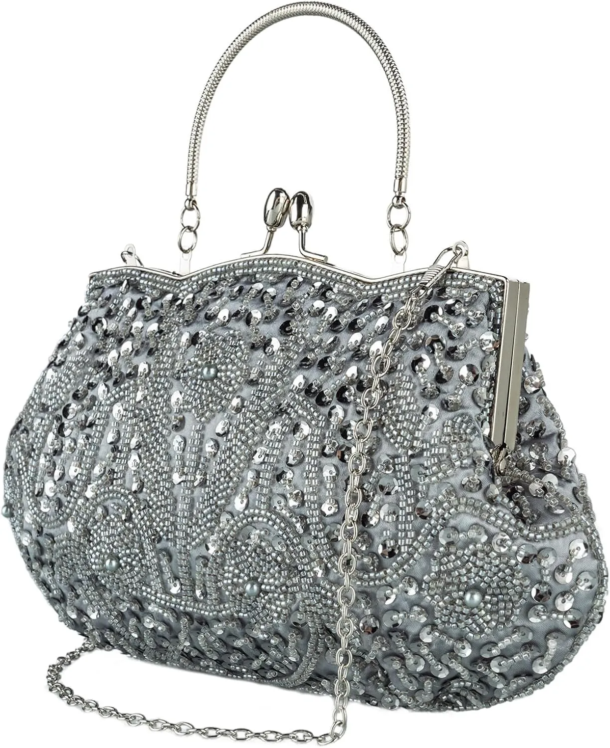 Floral Designer Evening Bag Beaded Sequin Design Vintage Kissing Lock Satin Clutch Purse Bag Wedding Party Clutch
