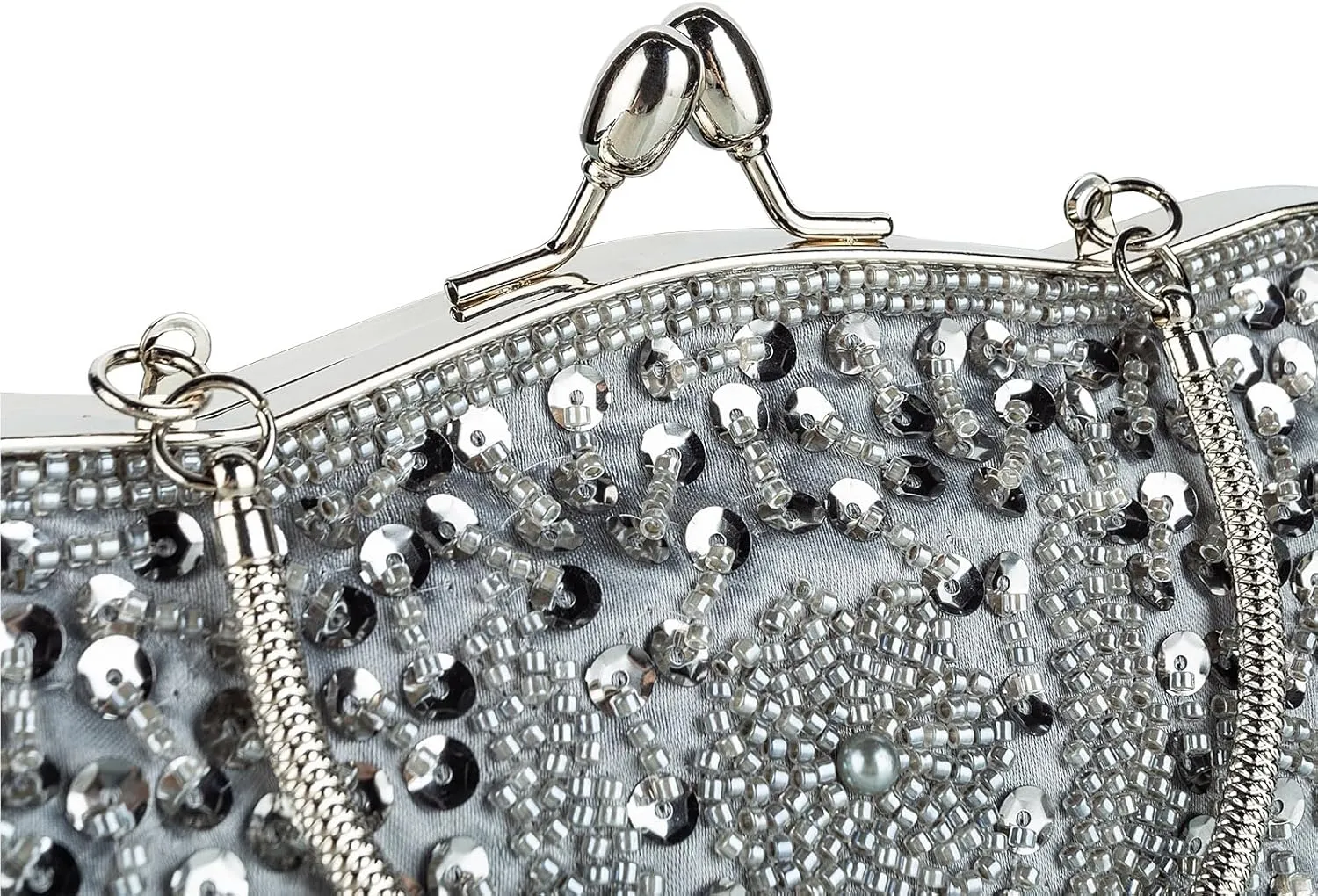 Floral Designer Evening Bag Beaded Sequin Design Vintage Kissing Lock Satin Clutch Purse Bag Wedding Party Clutch