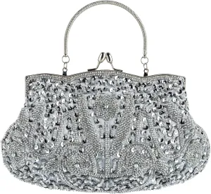 Floral Designer Evening Bag Beaded Sequin Design Vintage Kissing Lock Satin Clutch Purse Bag Wedding Party Clutch