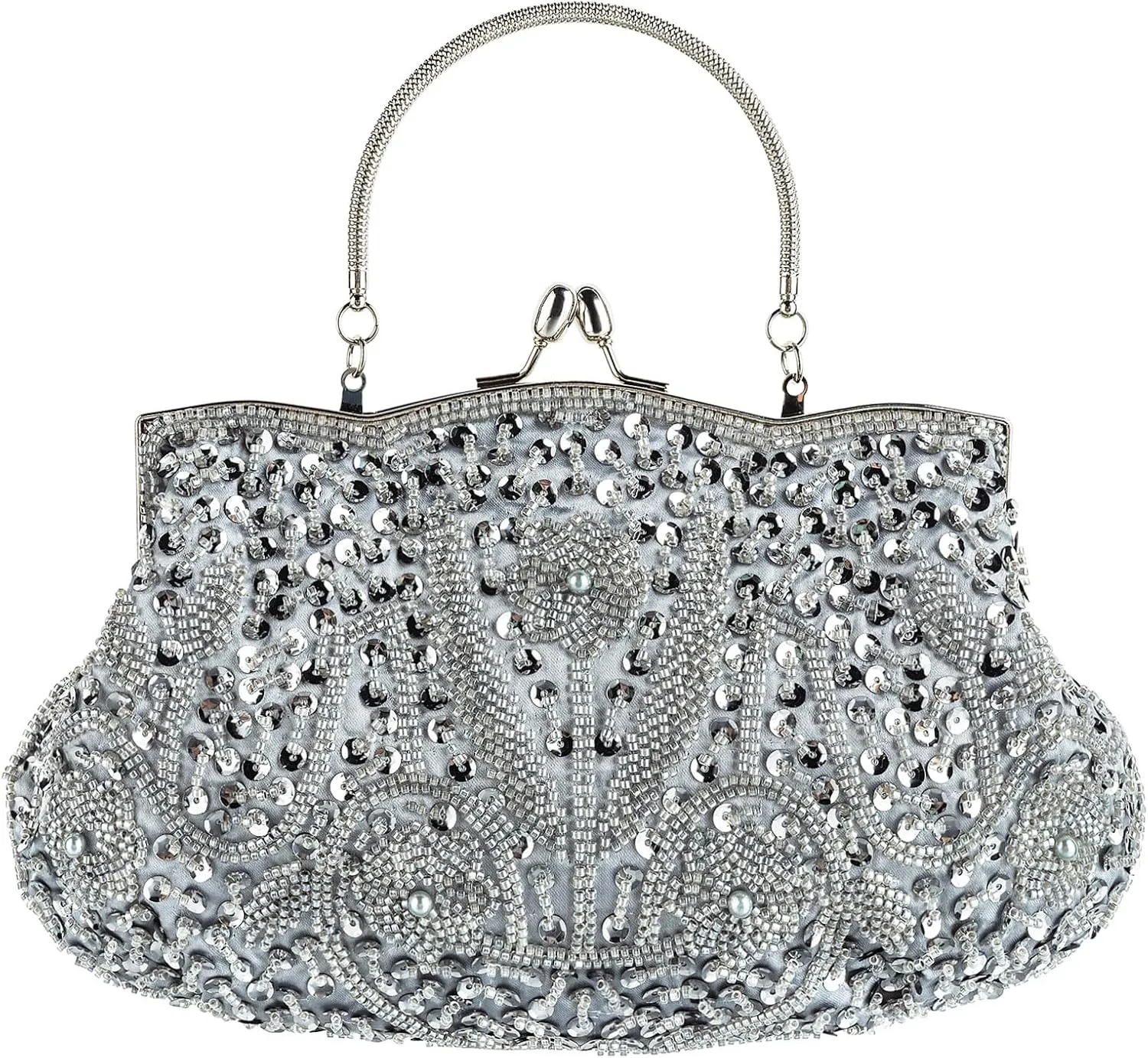Floral Designer Evening Bag Beaded Sequin Design Vintage Kissing Lock Satin Clutch Purse Bag Wedding Party Clutch