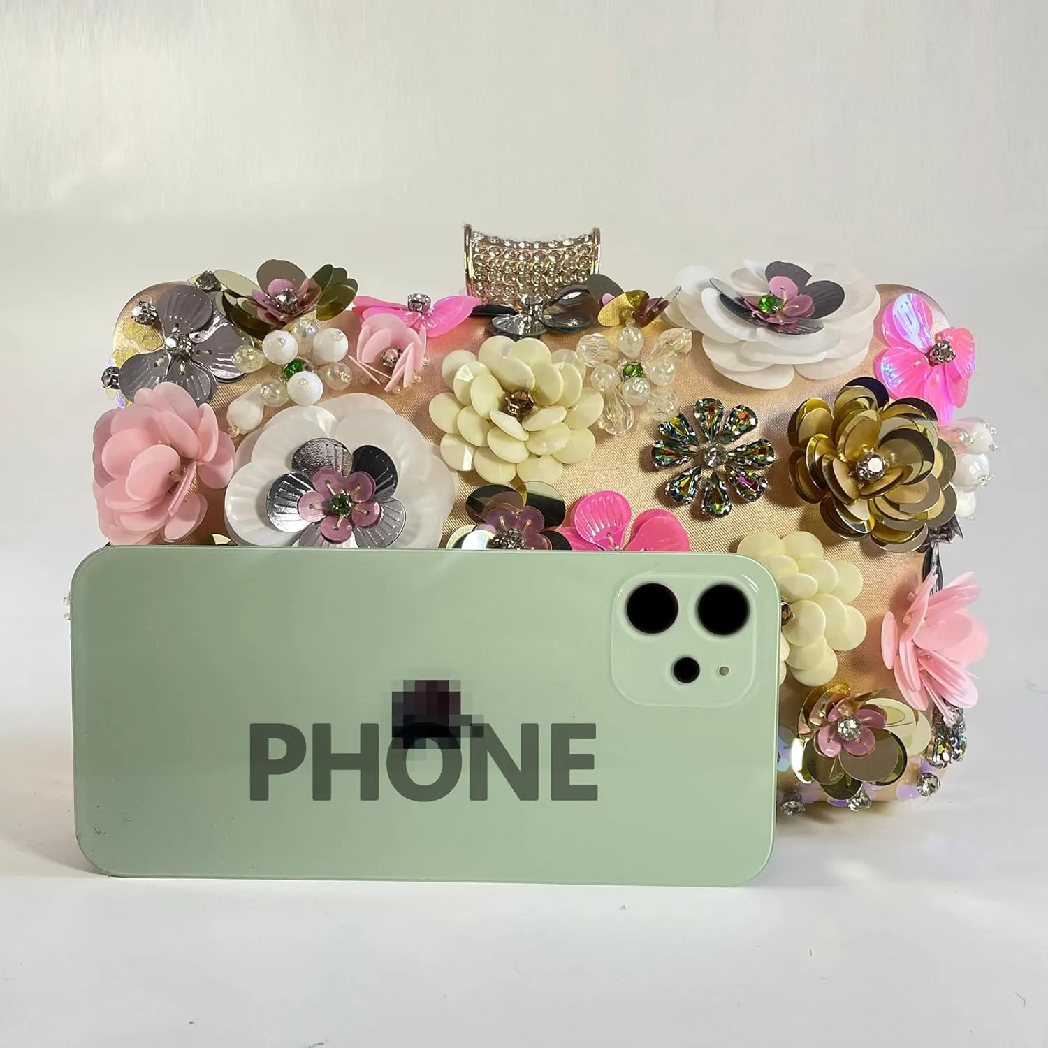Flower Clutch Purse for Women- Elegant Evening Bag for Wedding Brides & Party, Beaded Formal Wristlet Purses