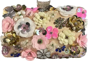 Flower Clutch Purse for Women- Elegant Evening Bag for Wedding Brides & Party, Beaded Formal Wristlet Purses