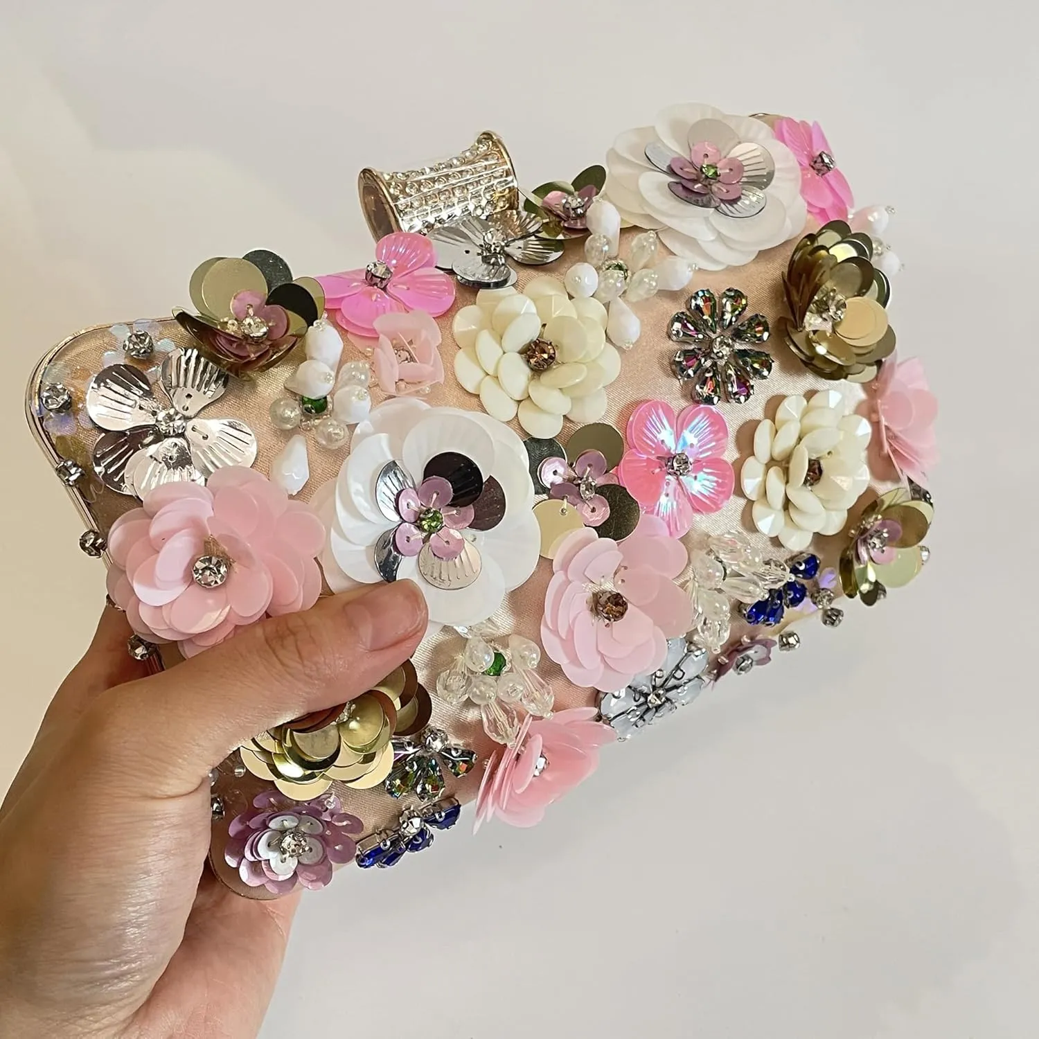 Flower Clutch Purse for Women- Elegant Evening Bag for Wedding Brides & Party, Beaded Formal Wristlet Purses