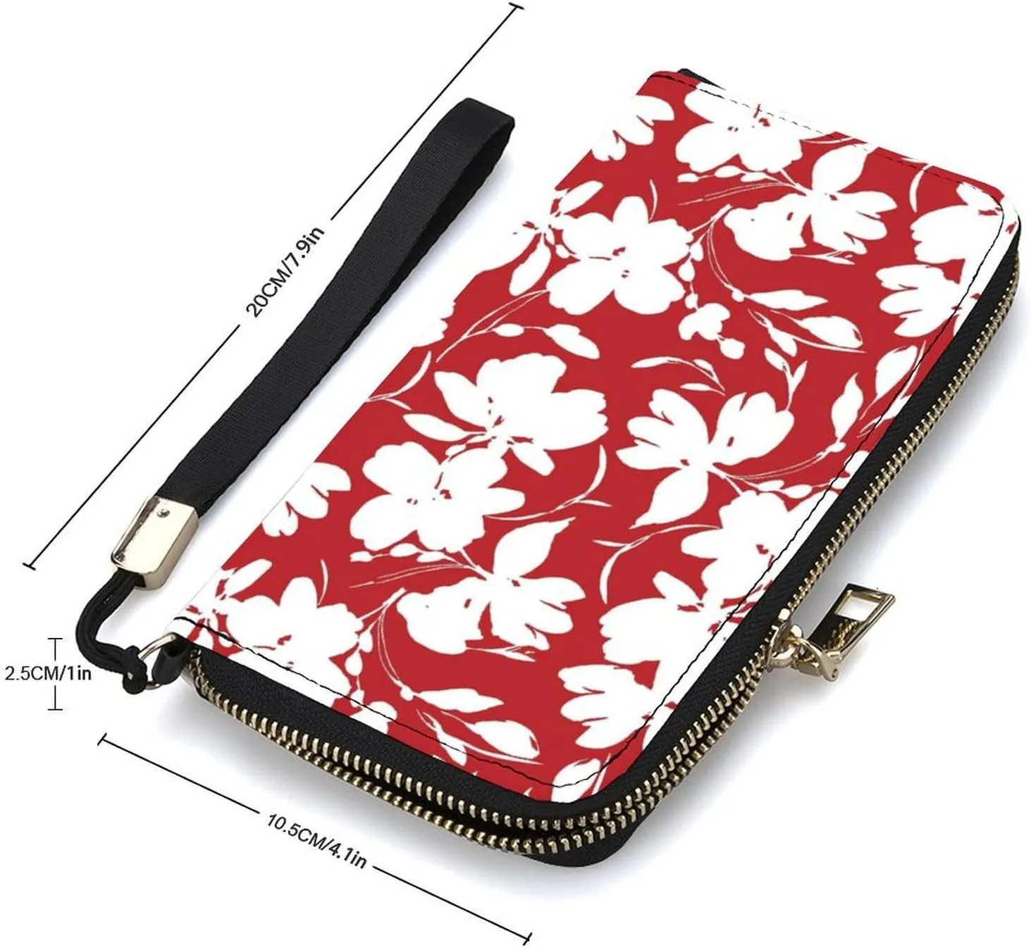 Flowers And Leaves Women's Leather Long Large Capacity Wallet Clutch Wallet with Hand Strap
