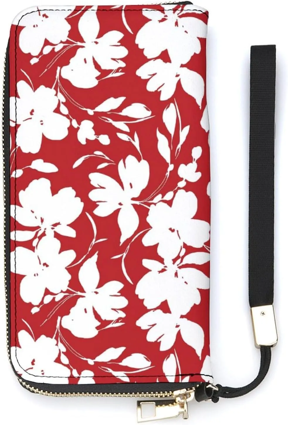 Flowers And Leaves Women's Leather Long Large Capacity Wallet Clutch Wallet with Hand Strap