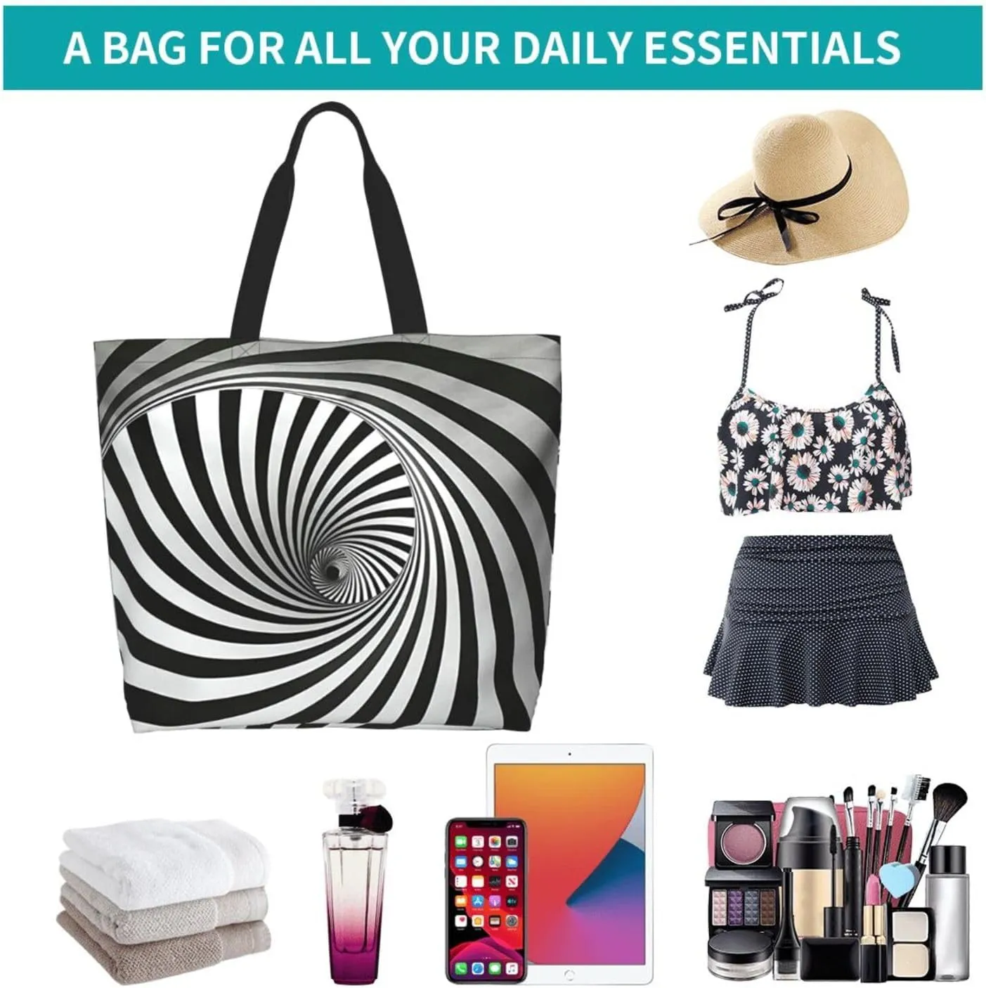 Flying bees and daisy flowers Tote Bag Shopping Bag Portable Handbags Tote Shoulder Bucket Bags for Women