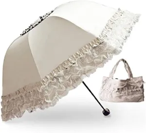 Foldable Lace Parasol Travel Sun Rain Umbrella Compact Anti UV Resistance Princess Sun Umbrella for Women & Girls