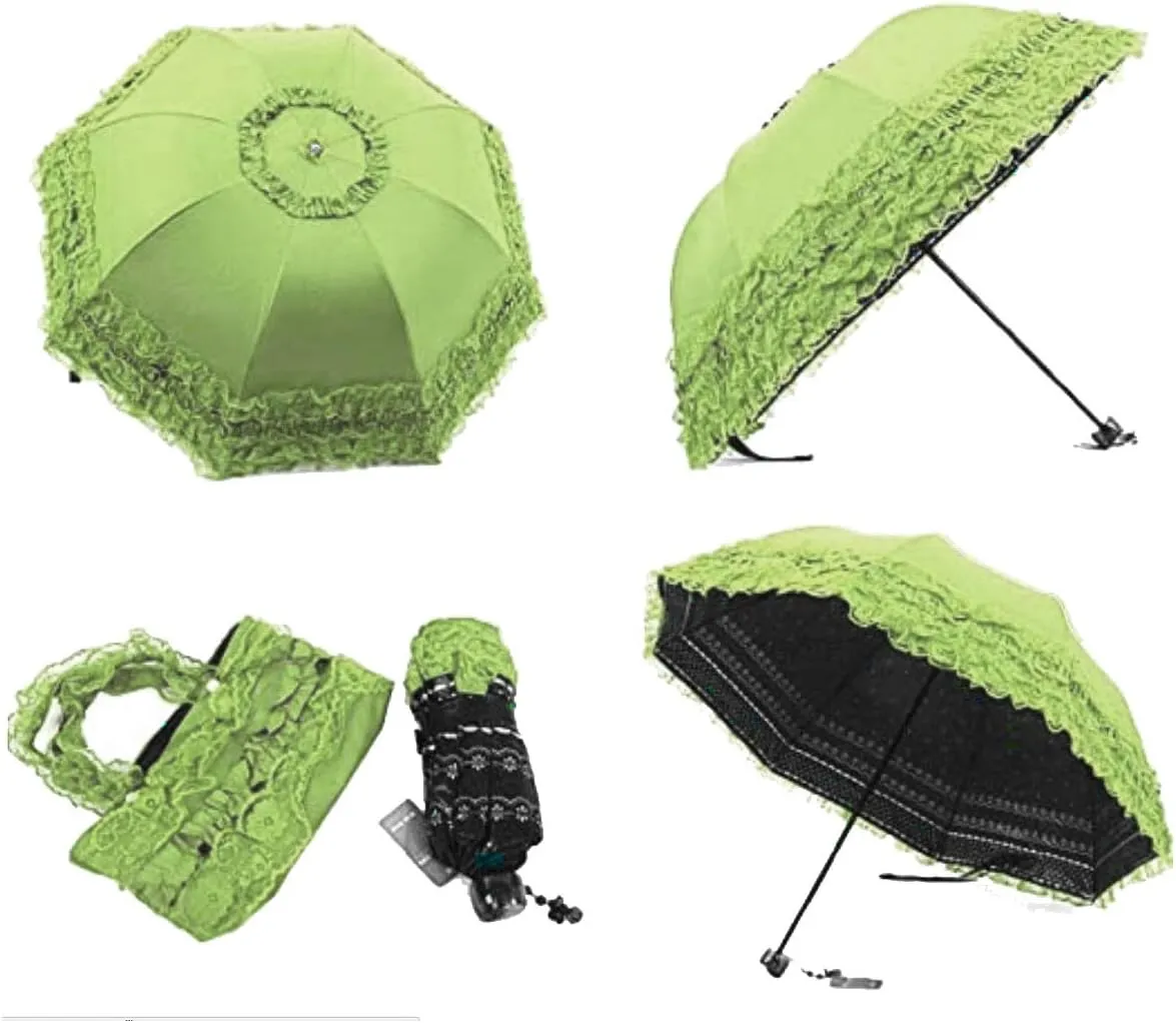 Foldable Travel Umbrella Compact UV Resistance Princess Lace Parasol Umbrella Sun Umbrella for Women Girls