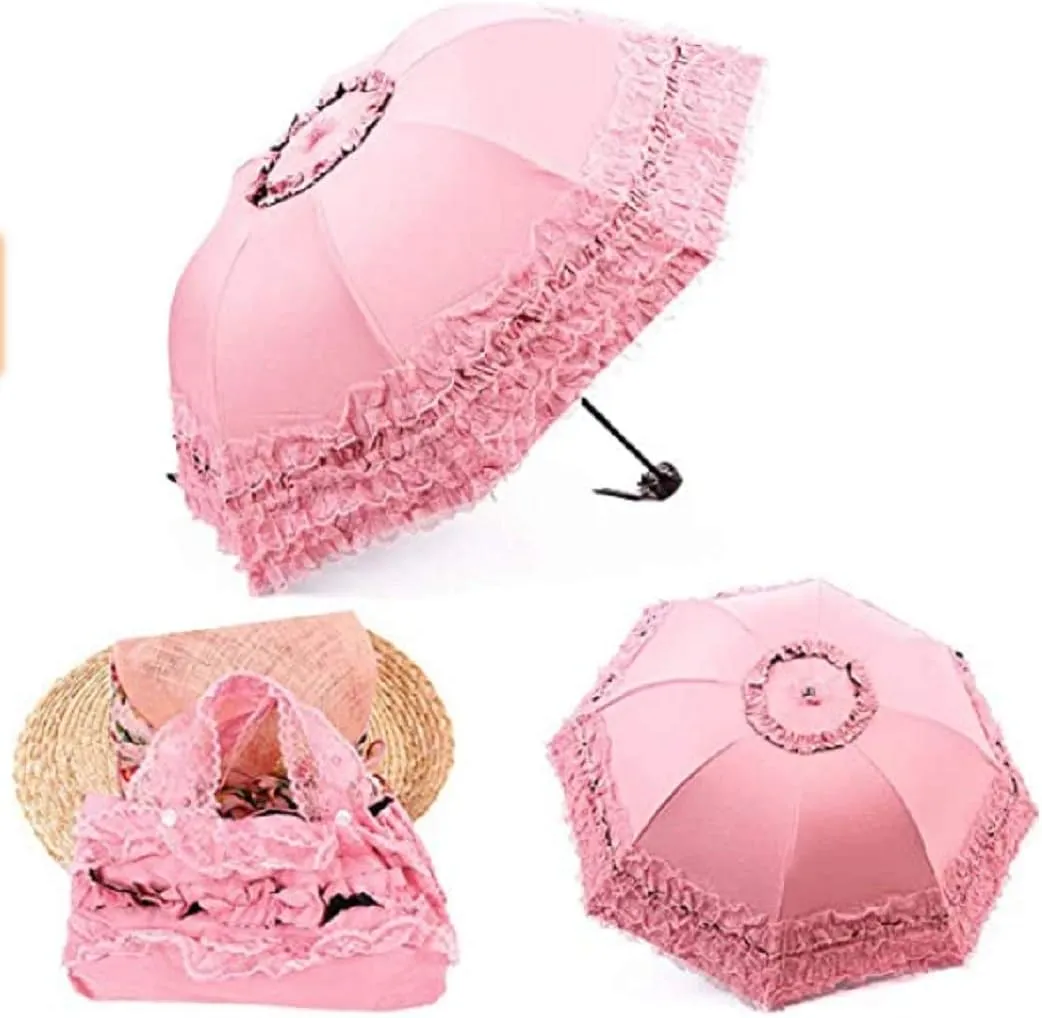 Foldable Travel Umbrella Compact UV Resistance Princess Lace Parasol Umbrella Sun Umbrella for Women Girls