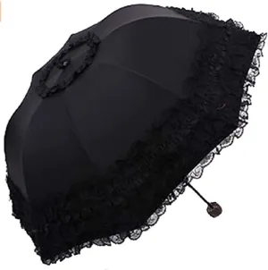 Foldable Travel Umbrella Compact UV Resistance Princess Lace Parasol Umbrella Sun Umbrella for Women Girls