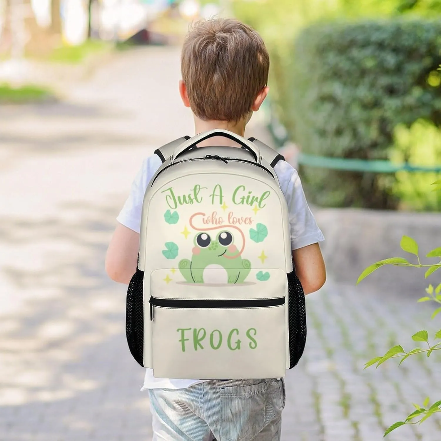 Frog Backpacks for Girls Boys, 16 Inch Cute Backpack for School, Green, Large Capacity, Durable, Lightweight Bookbag for Kids Travel