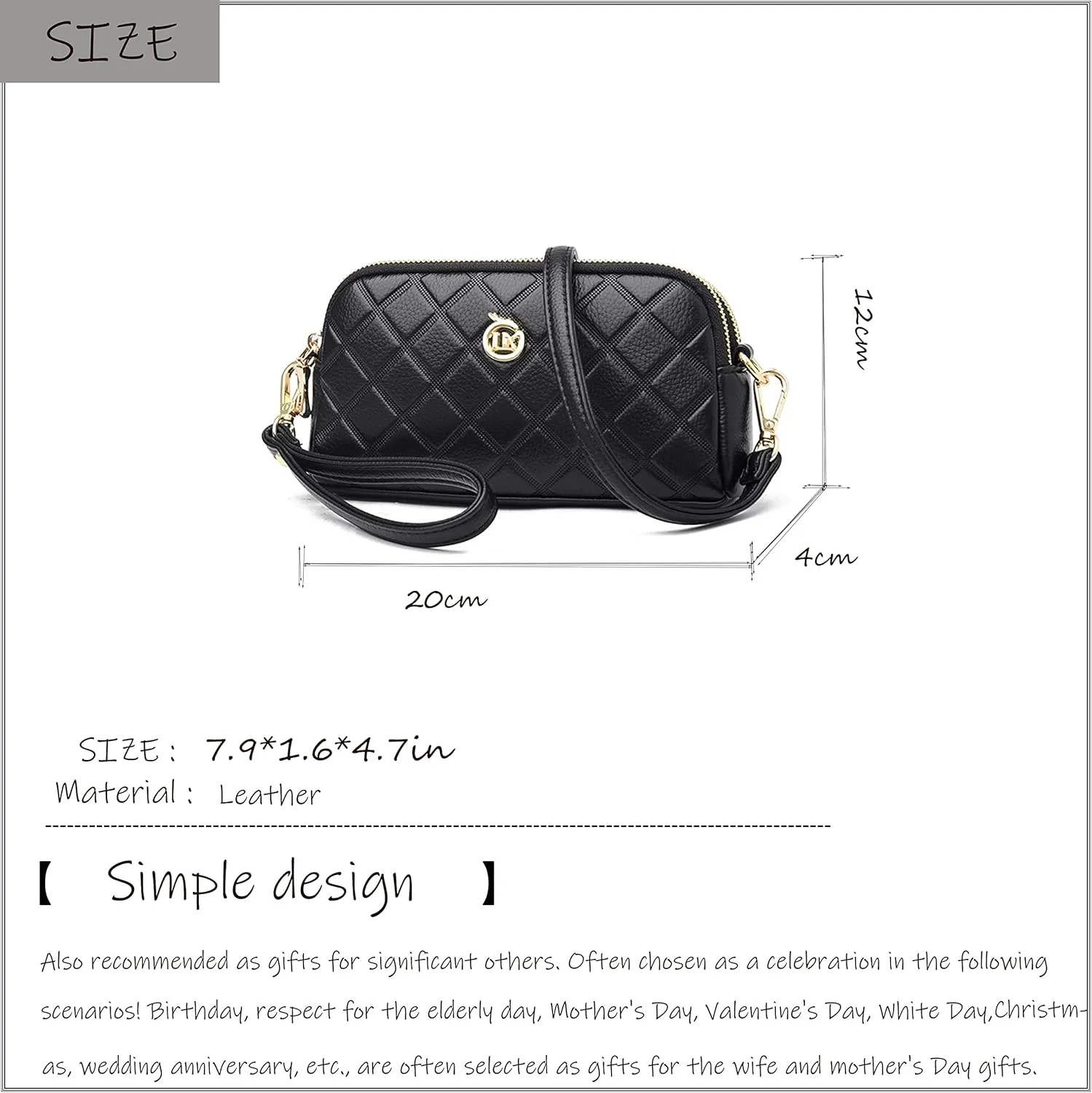 FSD.WG Women's Leather Crossbody Bag Lightweight Shoulder Bag and Stylish Clutch Bag Large Capacity Durable Gift for Ladies