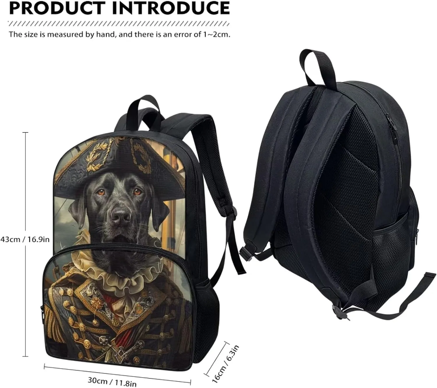 Funny Black Labrador Retriever Backpack for Boys Girls Casual Lightweight 17 Inch School Bag with Front Pocket Padded Straps Kids Animal Print Bookbag Student Daypack for School Travel