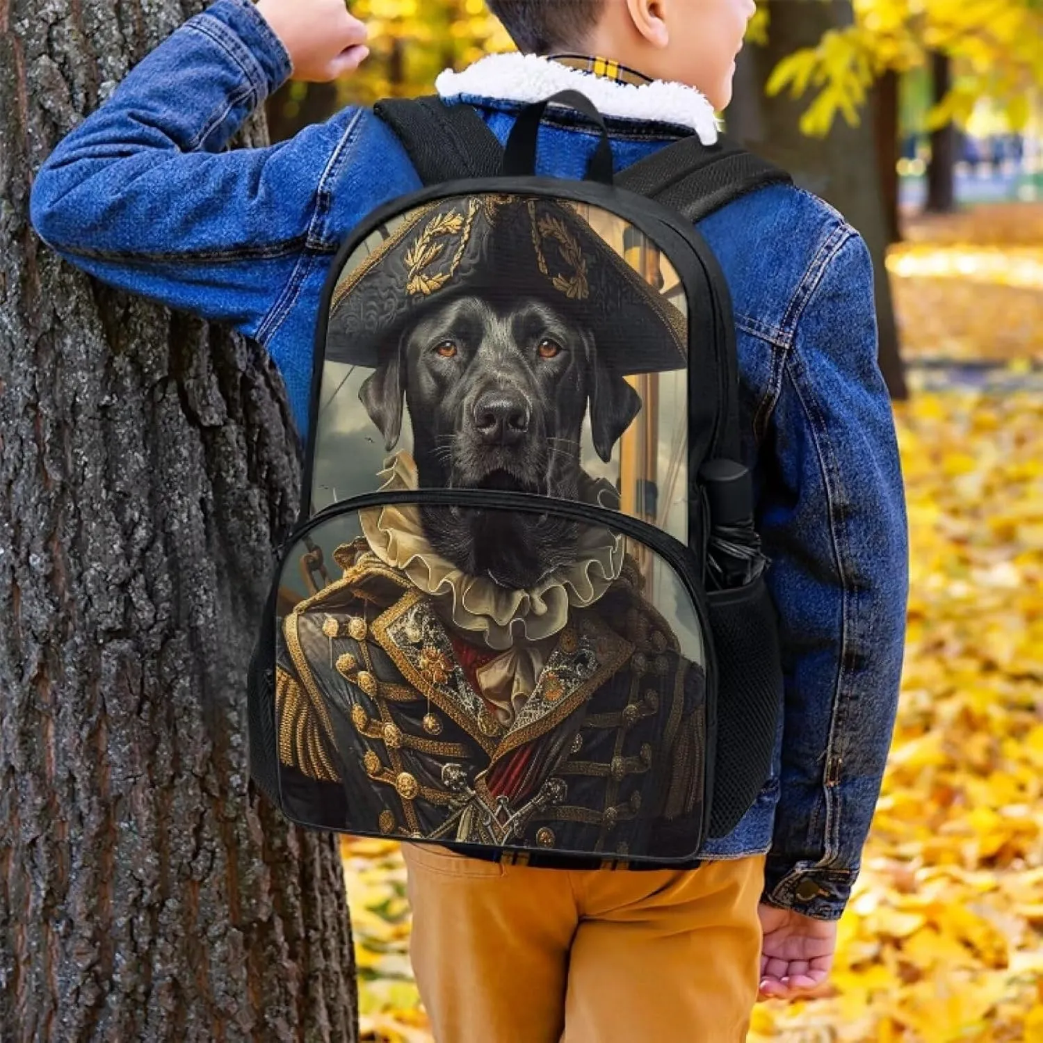 Funny Black Labrador Retriever Backpack for Boys Girls Casual Lightweight 17 Inch School Bag with Front Pocket Padded Straps Kids Animal Print Bookbag Student Daypack for School Travel