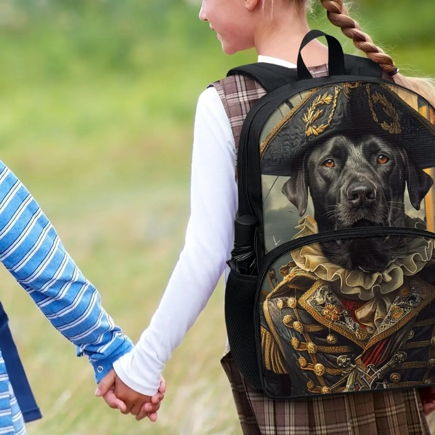 Funny Black Labrador Retriever Backpack for Boys Girls Casual Lightweight 17 Inch School Bag with Front Pocket Padded Straps Kids Animal Print Bookbag Student Daypack for School Travel