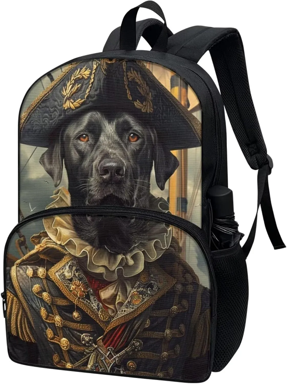 Funny Black Labrador Retriever Backpack for Boys Girls Casual Lightweight 17 Inch School Bag with Front Pocket Padded Straps Kids Animal Print Bookbag Student Daypack for School Travel