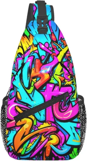 Funny Graffiti Sling Backpack Crossbody Bag, Chest Bag Daypack Fanny Pack Cross Body Bag for Outdoors Hiking Traveling