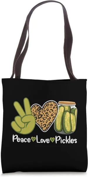 Funny Pickle Lover Leopard Print Retro Peace Love Pickles Tote Bag