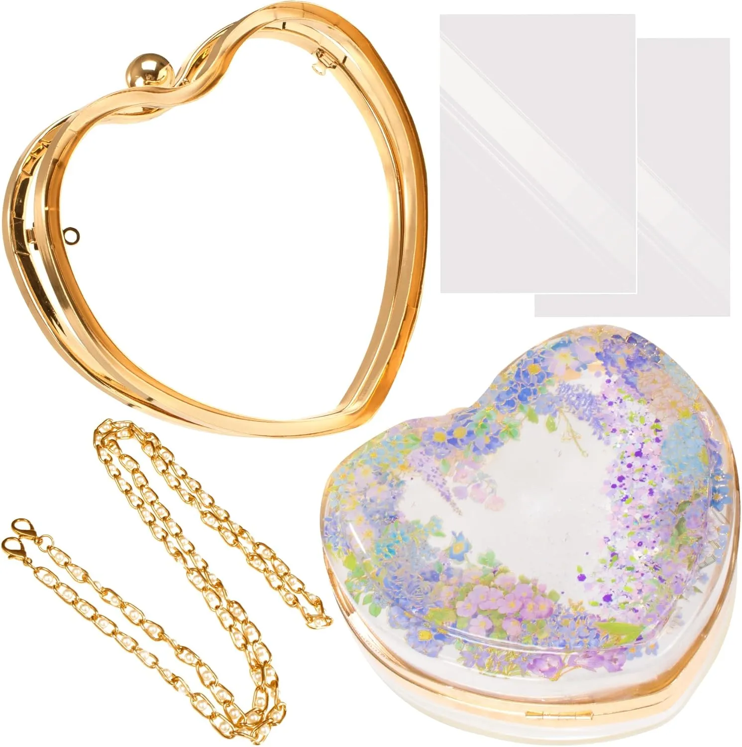 FUNSHOWCASE Handmade Clutch Purse Accessories Heart for Epoxy Resin Casting - DIY Craft Kit
