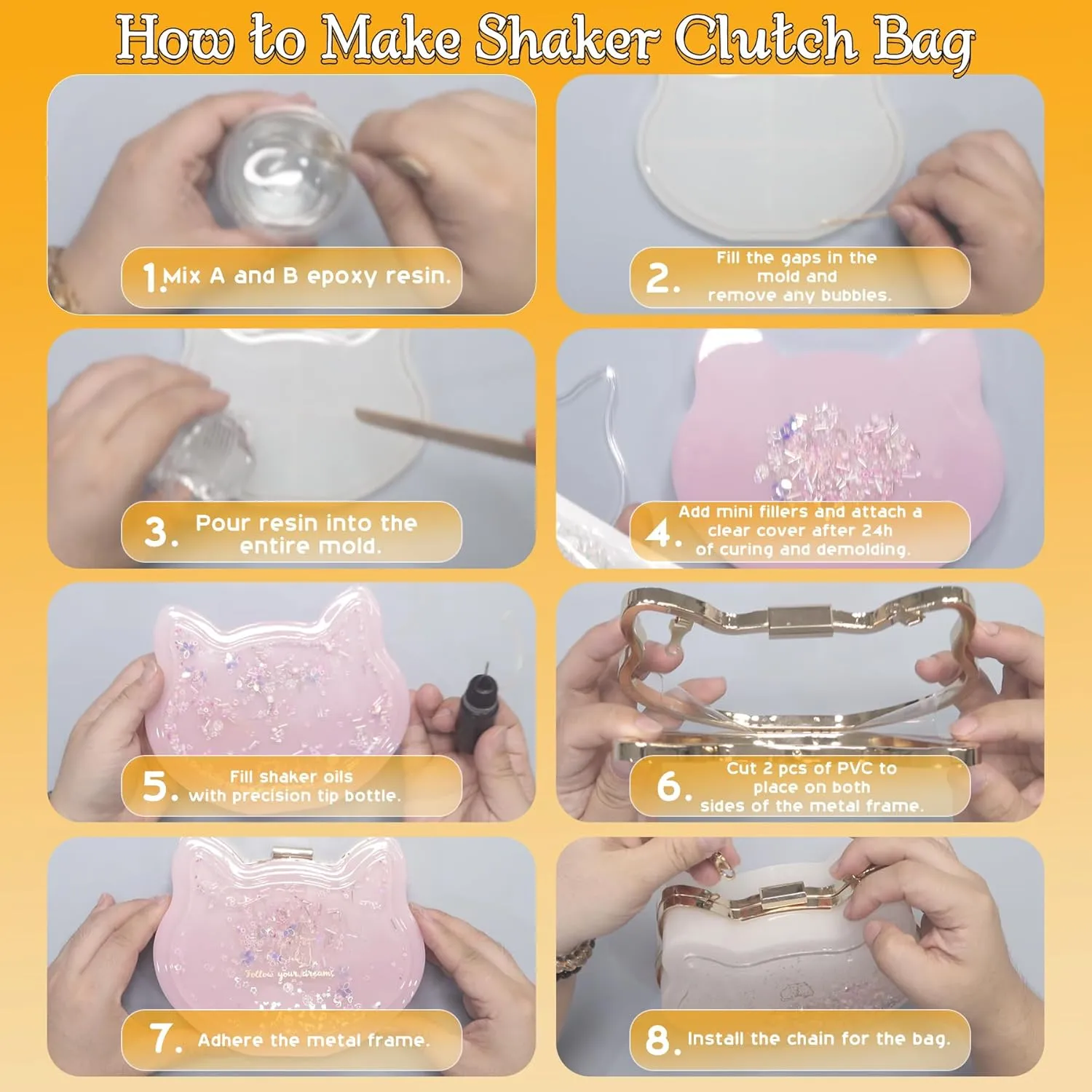 FUNSHOWCASE Handmade Clutch Purse Accessories Heart for Epoxy Resin Casting - DIY Craft Kit