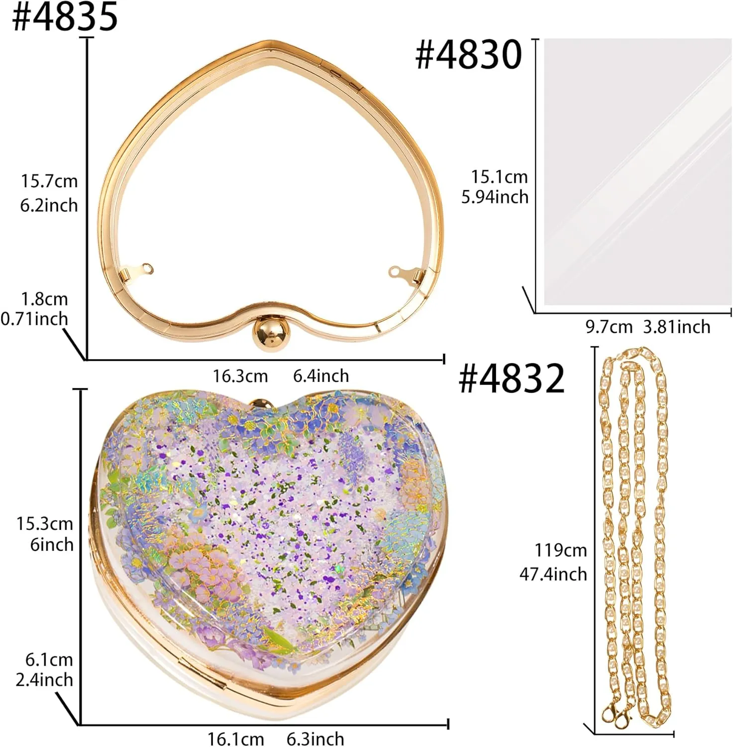 FUNSHOWCASE Handmade Clutch Purse Accessories Heart for Epoxy Resin Casting - DIY Craft Kit