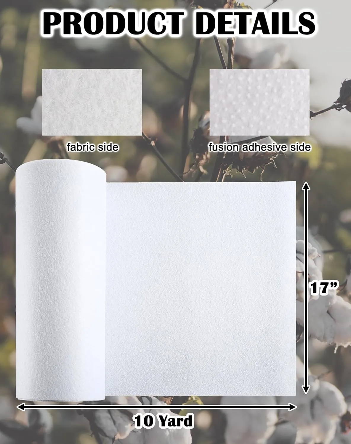 Fusible Fleece Interfacing, One-Sided Loft Fusible Fleece for Sewing, Quilting, Crafts, Clothing, Bags (17 Inches x 10 Yard) Medium Weight, Easy Iron-On Application, Enhanced Projects