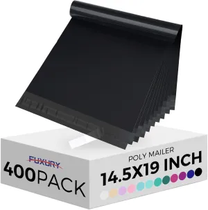Fuxury Poly Mailers 14.5x19" 400 Pcs Bulk Black Shipping Bags for Clothing Strong Adhesive Shipping Envelopes for Small Business Suppliers Waterproof Mailers Poly Bags Mailing Envelopes