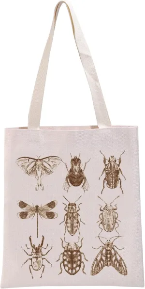 G2TUP Funny Insect Lover Gift Vintage Style Bugs Tote Bag Stamp Collector Handbag Nature lover Gift Gardener Gift