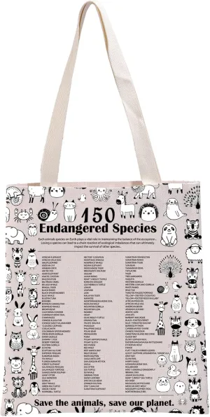 G2TUP Wildlife Conservation Gift 150 Endangered Species Tote Bag Wildlife Lover Handbag Animal Lover Gift