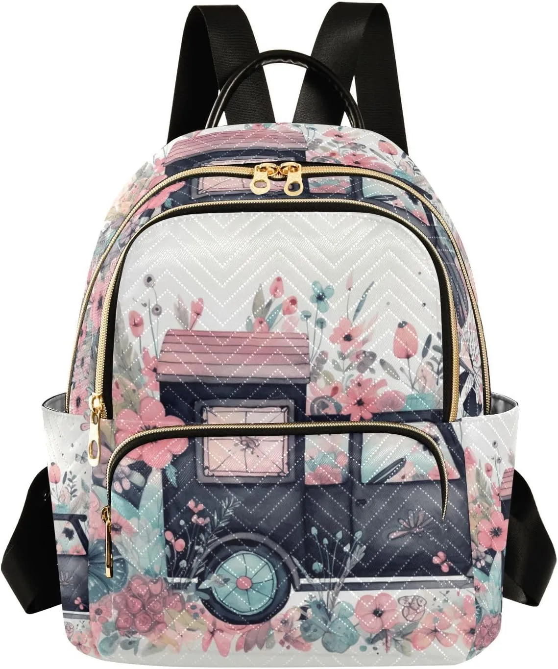 GAIGEO Flying Butterflies Flowers Black Truck Fashion Backpack, Lightweight Backpack, Womens Travel Backpack, M