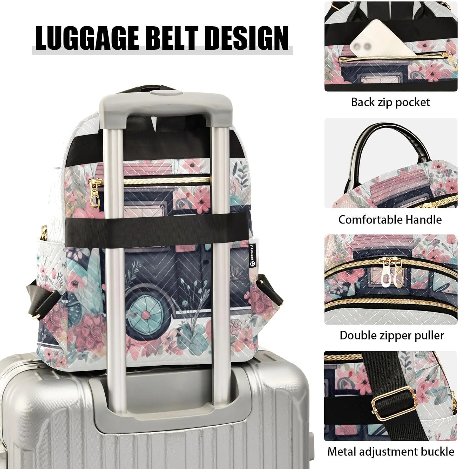 GAIGEO Flying Butterflies Flowers Black Truck Fashion Backpack, Lightweight Backpack, Womens Travel Backpack, M