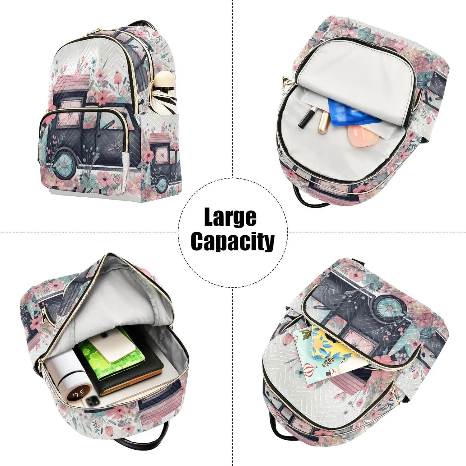 GAIGEO Flying Butterflies Flowers Black Truck Fashion Backpack, Lightweight Backpack, Womens Travel Backpack, M