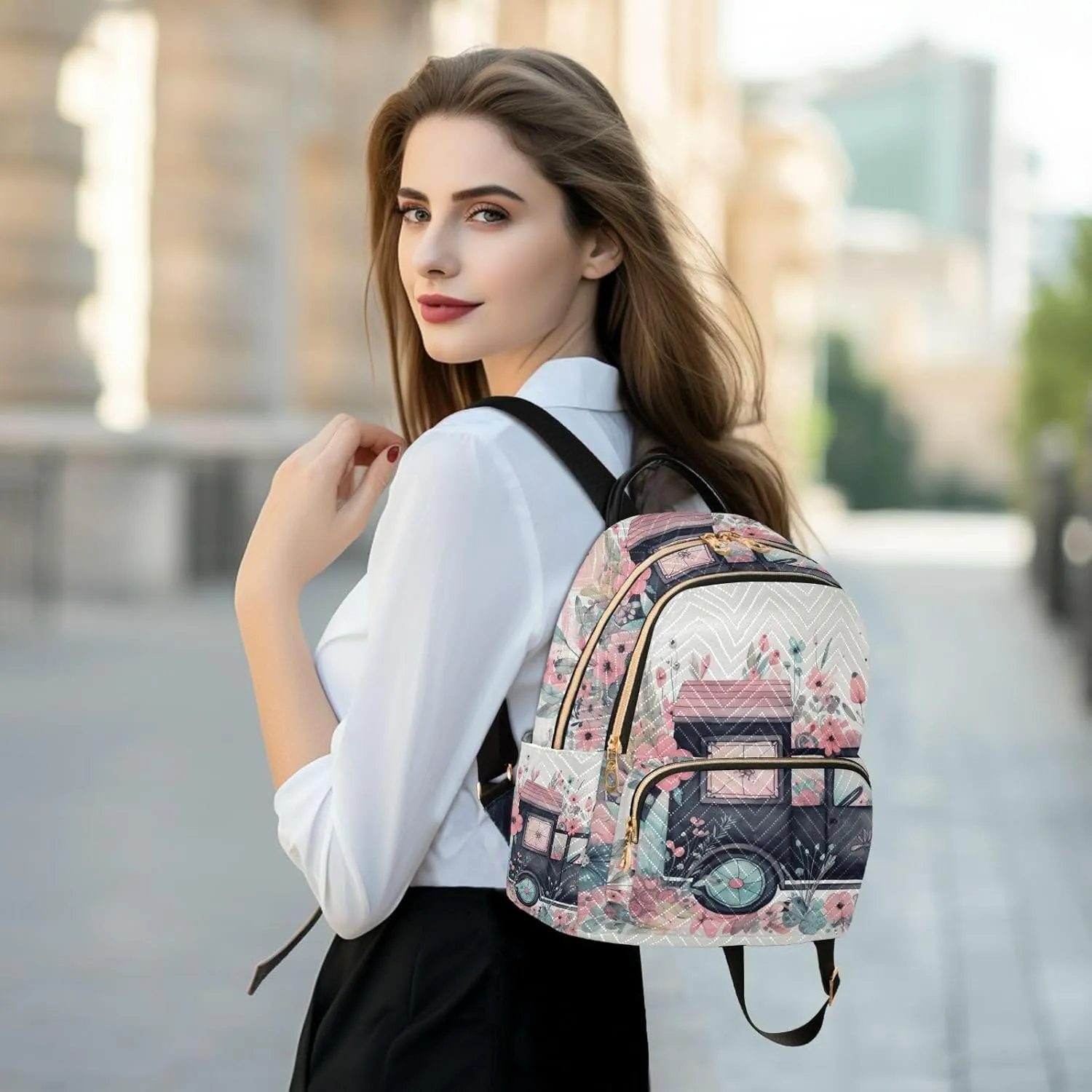 GAIGEO Flying Butterflies Flowers Black Truck Fashion Backpack, Lightweight Backpack, Womens Travel Backpack, M