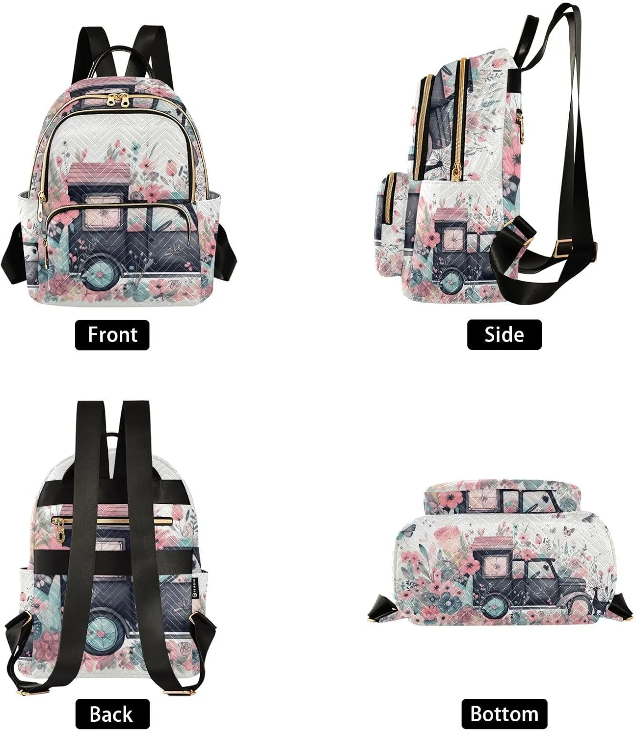 GAIGEO Flying Butterflies Flowers Black Truck Fashion Backpack, Lightweight Backpack, Womens Travel Backpack, M