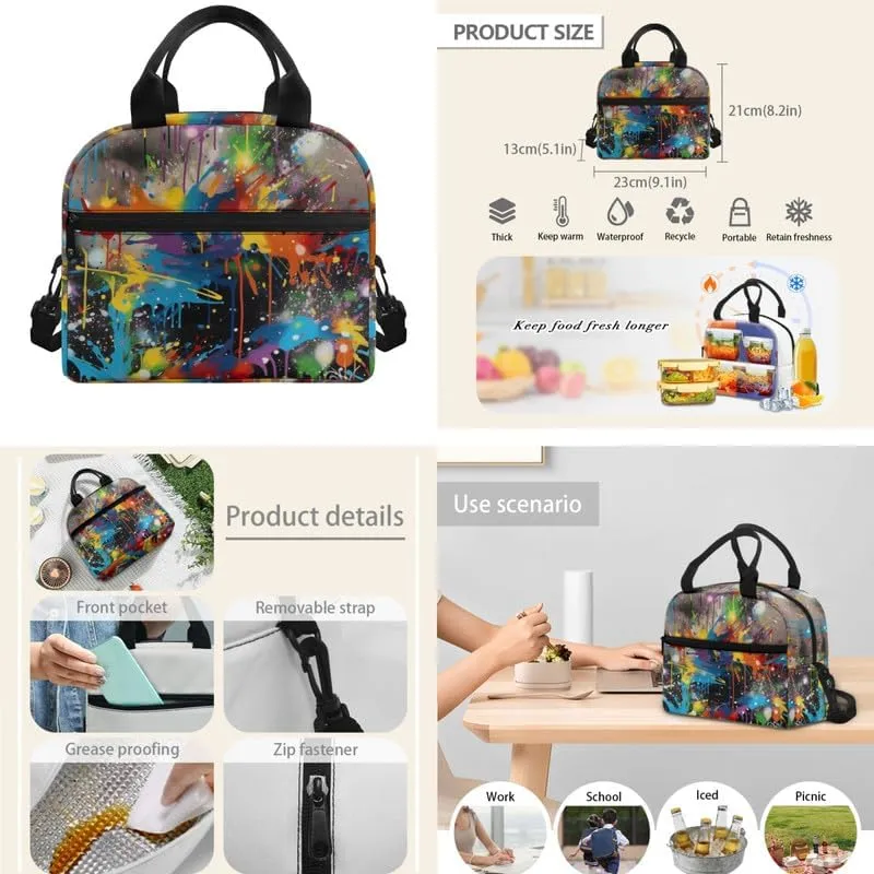 Galaxy Colorful Graffiti Backpack Large Capacity Starry Sky Backpacks, Splashing Painting Youth Girls Lunch Bag, Modern Abstract Art School Pencil Box Students