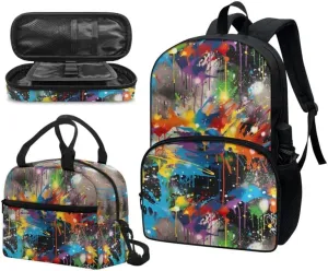 Galaxy Colorful Graffiti Backpack Large Capacity Starry Sky Backpacks, Splashing Painting Youth Girls Lunch Bag, Modern Abstract Art School Pencil Box Students