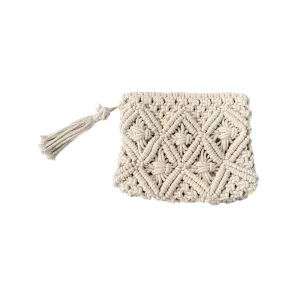 GCR* Cream Macrame Clutch with Tassel