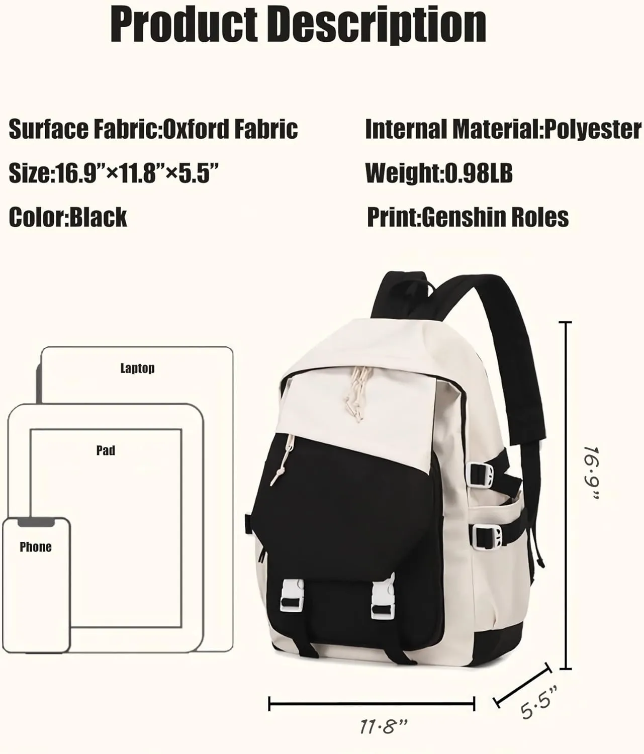 Genshin Impact Backpack Barbara Anime Laptop Bookbag Student Backpack 3D Print School Bags Travel Backpack With Gift