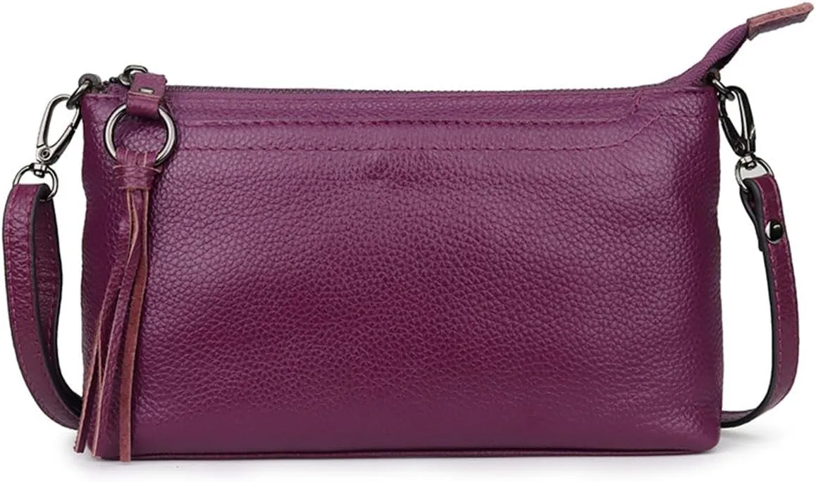 Genuine Leather Crossbody Bag For Women Small Tassel Shoulder Bag Zipper Clutch Phone Wallet Purse