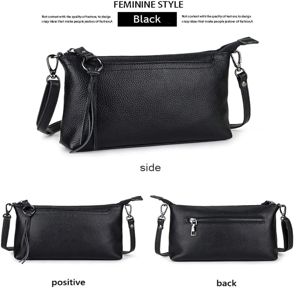 Genuine Leather Crossbody Bag For Women Small Tassel Shoulder Bag Zipper Clutch Phone Wallet Purse
