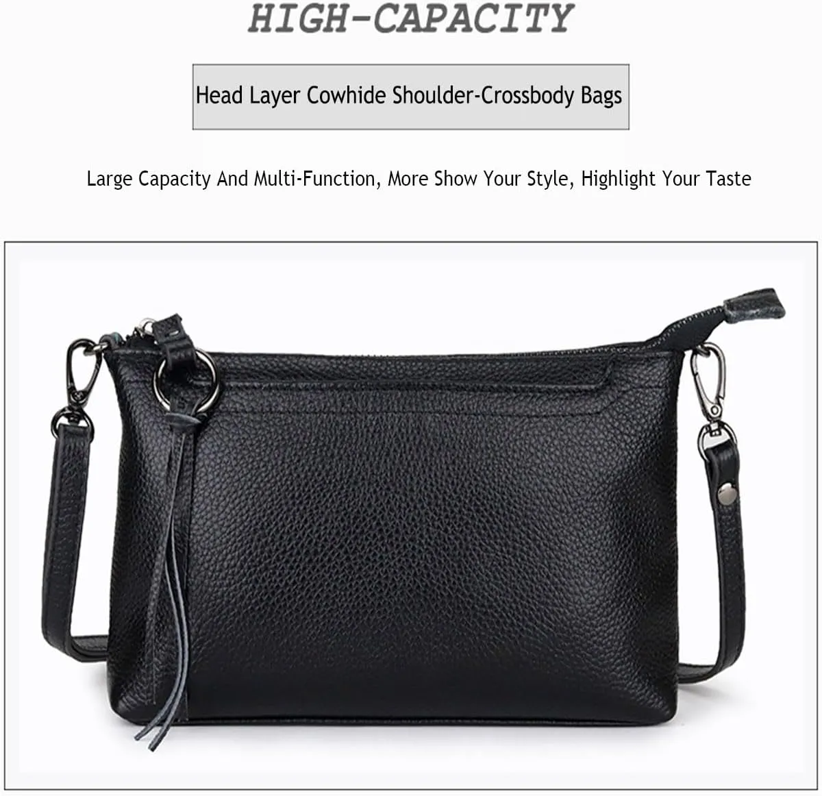 Genuine Leather Crossbody Bag For Women Small Tassel Shoulder Bag Zipper Clutch Phone Wallet Purse